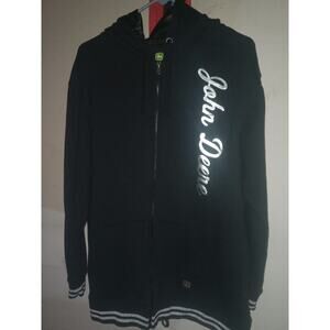 John Deere Women’s XL Black & Silver Full Zip Up Sweatshirt Hoodie Jacket